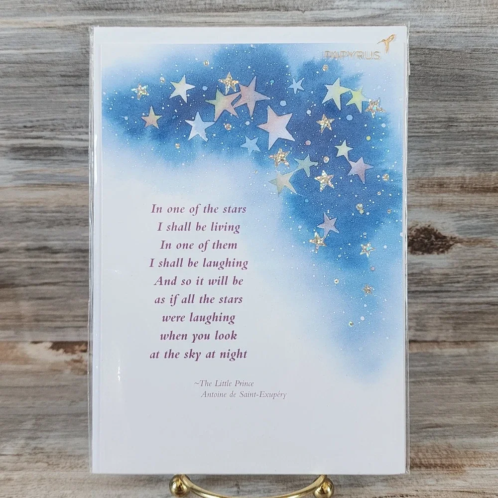 Papyrus The Little Prince Sympathy Card Stars Watercolor Gold Foil Glitter New
